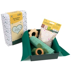 Bild Geschenkbox für Babys mit Wärmekissen, Bio-Beißtier, Holzgreifling & Mullwindel, Geschenk Geburt, Babyparty (GB-003)