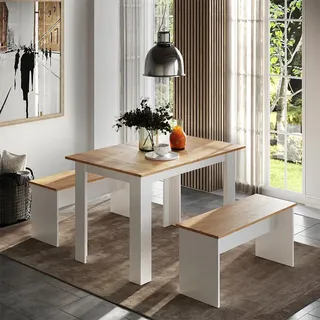 Vicco Eckbankgruppe Sentio Weiß/Goldkraft Eiche 112 x 73.6 cm mit 2 Bänken, Model 53277 - Weiß, Braun