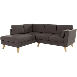 S-Style Möbel Ecksofa Mario Braun - Khaki Microfaser , Dunkelbraun , Textil , Echtholz,Buche , Füllung: Silikon,Komfortschaum , L-Form,L-Form , 221x186 cm , Hergestellt in Europa, Oeko-Tex® , Wohnzimmer, Sofas & Couches, Wohnlandschaften, Ecksofas