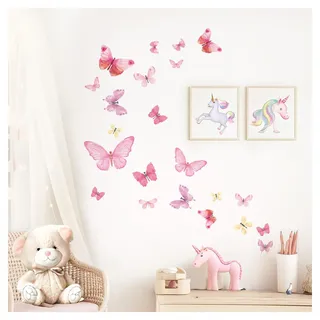 DEKO KINDERZIMMER Wandsticker rosa Schmetterlinge Set Wandtattoo Babyzimmer Wandaufkleber Schlafzimmer Kinderzimmer Wanddeko DK1078-1