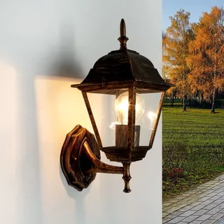 Licht-Erlebnisse Wandlaterne außen Garten IP44 E27 Rustikal Aluminium Glas Schwarz Kupfer TIROL