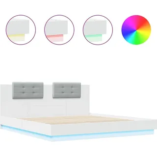 Bettgestell mit Kopfteil und LED-Leuchten Weiß 200x200 cm - Weiß