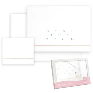 Interbaby Baby-Bettwäsche aus Baumwolle – Auto/Moses/Babywanne – Stern Mond Mehrfarbig – 3-teiliges Set – Bettlaken + Bettbezug + Kissenbezug