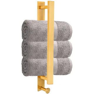 Handtuchhalter Ohne Bohren Selbstklebend Edelstahl Handtuchstange Bad Wand 40CM Gästehandtuchhalter Wandmontage mit Handtuchhaken Badetuchhalter Badezimmer Zubehör Gold
