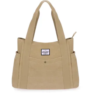 HAWEE Canvas Damen Handtasche Shopper Tote Bag Große Schultertasche mit Reißverschluss Umhängetasche RetroTragetasche Leichte Henkeltasche für Reisen Arbeit Schule Einkaufen Strand Alltag, Gelb