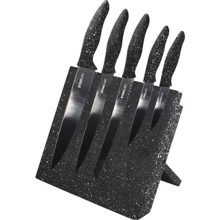 STONELINE® Edelstahl Messer Set 5-teilig mit Messerblock | Schwarz - Schwarz
