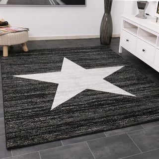 Vimoda Teppich Kurzflor Sternmuster Modern Schwarz Trendiger Jugendzimmer für kinderzimmer, Wohnzimmer, Maße:80 x 150 cm