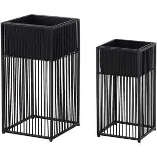Mid.you Übertopf-Set , Schwarz , Metall , 2-teilig , quadratisch,quadratisch , Dekoration, Blumen & Blumentöpfe, Übertöpfe
