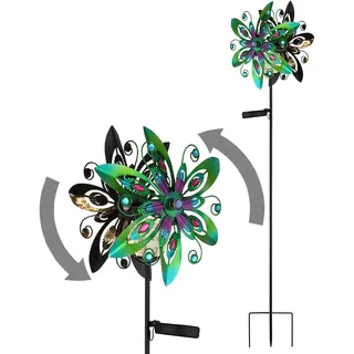 GLOBO Solarleuchte Außenleuchte LED Windrad bunt Gartenlampe Deko H 124 cm