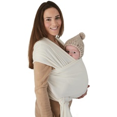 Mushie Tragetuch für Neugeborene & Babys | 100% Bio-Baumwolle | Mit einer integrierten Tasche | von 3,6-14,9 kg | Atmungsaktiv, um Überhitzung zu vermeiden | Ivory