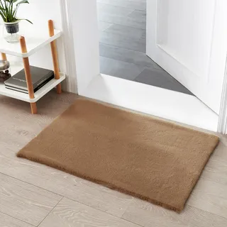 Teppich Wölkchen Fellteppich Kunstfell Teppich Waschbar, Hasenfell Imitat, Kaninchenfell, Kurzfell - Flauschiger Teppich Wohnzimmer, Bettvorleger Schlafzimmer - Braun - 60x90cm
