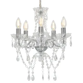The Living Store Kronleuchter mit Kristallperlen Silbern Rund 5 x E14 - Silber