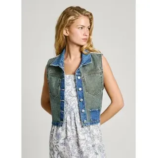 Pepe Jeans für Damen. PL402592 Weste W11 Denim Rever blau grün, blau (S), Lässig, Baumwolle, Nachhaltig