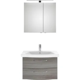 Saphir Badmöbel-Set "6005 Sprint 2-teilig, Keramik-Waschtisch mit LED-Spiegelschrank" 2 Stk. tlg., graphit struktur quer nachbildung