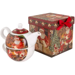 Cosy Home Tee-Geschenkbox Weihnachten Porzellan Rot/Grün, 14 x 14 x 15 cm
