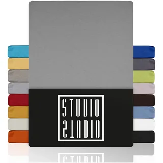 STUDIO Basic Spannbettlaken 200x200cm – Jersey-Spannbetttuch aus 100 % gekämmter Baumwolle – Silber – Öko-Tex Zertifiziert, bügelfrei & elastisch – für Matratzen 15–25 cm