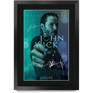 HWC Trading John Wick The Cast Keanu Reeves Ian McShane Gifts, gedrucktes Poster, signiertes Autogramm, für Film-Fans, A3 gerahmt