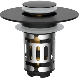 Hibbent Universal Waschbeckenstöpsel (30-60mm),Pop-Up Abflusssieb Stöpsel für Waschbecken,Edles Messing-Federkern-Druckventil mit Abnehmbarem Filter, Ersatz für Badewannen,Mattes Schwarz