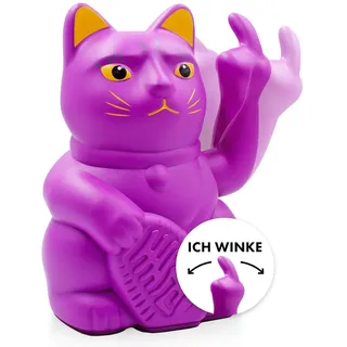 ANGRY CAT - Winkekatze Lucky CAT - Lustige winkende Katze - japanische Winkkatze mit Stinkefinger - Dekoartikel Wackelfigur Katze - Winke-Arm mit Mittelfinger - 15cm, LILA