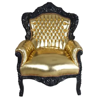 Sessel Barock Schwarz Armlehnstuhl Antik Kunstleder Armlehnsessel Kaminsessel