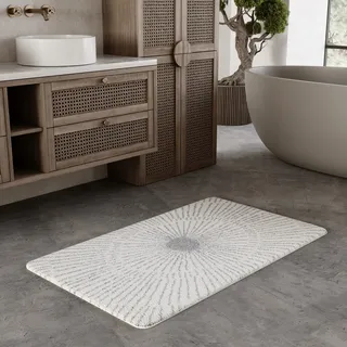 Wecon Home Jasbeer getufteter Badteppich, 80 x 150 cm, weiß grau | moderner Badezimmerteppich mit rutschhemmender Rückseite & waschbarem Komfort