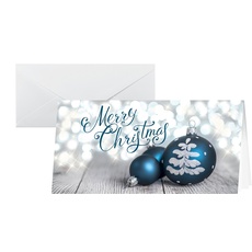 Bild DS058 Weihnachtskarten-Set mit Umschlag DIN lang 25 Stück blau/silber "Delightful Christmas" | ideal zum Bedrucken