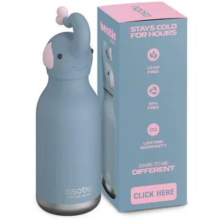 ASOBU Bestie Kindertrinkflasche mit Strohhalm – Isolierte Edelstahlflasche 420ml mit Elefantenkopf – Auslaufsicher & BPA-frei