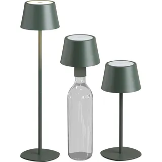 Northpoint 3in1 LED Tischlampe 2er-Set Flaschenleuchte in olivegrün max. 45cm hoch mit 3000mAh Akku 200lm warmweißes Licht (3000K) stufenlos dimmbar für Innen und Außen - Grün