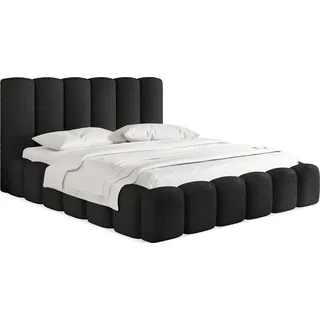 Polsterbett 160x200 mit Bettkasten & Lattenrost – Schwarz Bett hohem Kopfteil, Boucle/Samt - Doppelbett Stauraum – Bettgestell ohne Matratze – Serenity - Schwarz - Schwarz