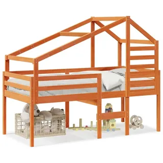 vidaXL Hochbett mit Dach Wachsbraun 80x200 cm Massivholz Kiefer - Braun