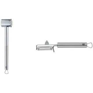 WMF Profi Plus Fleischhammer 25 cm, spülmaschinengeeignet & Profi Plus Kartoffelschäler Pendelklinge 19 cm, Pendelschäler einschneidig, Gemüseschäler, Cromargan Edelstahl, spülmaschinengeeignet