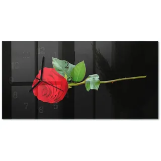 Tulup Wanduhr aus Glas 60x30 cm - Rose , Schwarz , Rechteckig , 60x30x0.4 cm , Dekoration, Uhren, Wanduhren