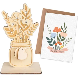 Papierdrachen Holzaufsteller Blumenvase mit Postkarte & Umschlag - Holz - leicht & langlebig - vielseitige Anwendung - Muttertag - Geburtstag - Geschenkidee - wiederverwendbar