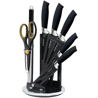 8 tlg. Messerset Kochmesser Messerständer drehbar Messer Messerblock gummi schwarz - Schwarz