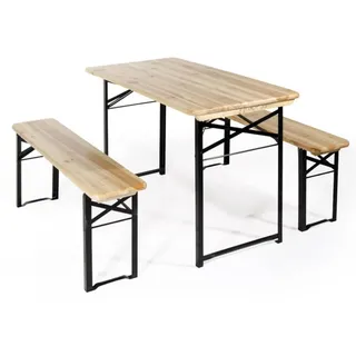 VERDELOOK Bierzeltgarnitur mit 2 Bänken und Tisch aus Naturholz, 120 x 60 cm