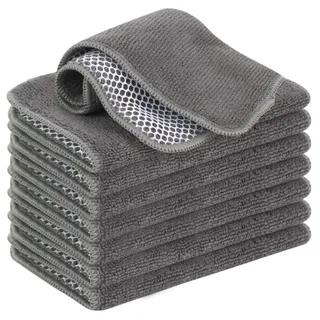 VIVOTE Microfaser Spültücher Spüllappen waschbar Geschirrtücher Mit Poly-Mesh-Scheuerseite Abwaschtücher Küch Teigreinigungstuch Netztuch,8Pack,20cmx20cm (Grau)