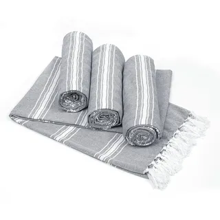 BELIZZI HOME Pestemal Türkisches Handtuch 100% Baumwolle Chevron Strandtücher Übergroß 36x71 4er Set Strandtücher für Erwachsene, Weich Langlebig Saugfähig Extra Groß Badetuch Hamamtuch - Anthrazit