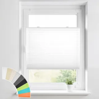 HOMEDEMO Plissee Klemmfix ohne Bohren Jalousien, Weiß 35x100cm (BxH), Plisseerollo mit Klemmträger, lichtdurchlässig Faltrollo Sicht-und Sonnenschutz Blickdicht Jalousie für Fenster & Tür