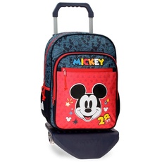 Disney Mickey Get Moving Schulrucksack mit Wagen, mehrfarbig, 30 x 38 x 12 cm, Polyester, 13,68 l, bunt, Schulrucksack mit Trolley