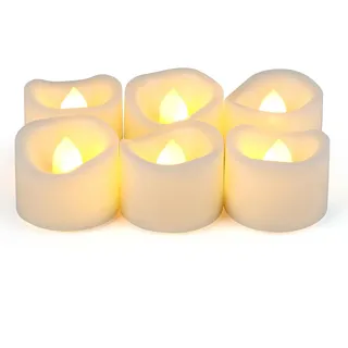 CANDLE IDEA 6 Stück flammlos LED Teelichter mit Timer, realistische elektrische Votivkerzen, flackernde Kunststoffkerzen für Hochzeitsfeiern, Wohnkultur und Tischdekorationen. Batterien enthalten