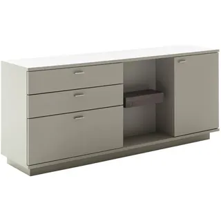 Novel Sideboard , Grau, Eichefarben , Metall , 1 Fächer , 3 Schublade(n) Schubladen , 180x77x44 cm , Beimöbel erhältlich , Holzmöbel, Wohnwände Holz, Wohnwand Serien Holz