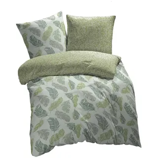 etérea Bettwäsche 135x200 Baumwolle 4tlg. Bettwäsche-Sets - Philou Grün - Reißverschluss, Renforcé, Fachhandel,Oekotex Made in Green - 135x200cm und Kissenbezug 80x80cm