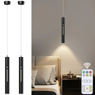 DESGNT Batteriebetriebene Hängelampe mit 6000 mAh Akku-Modern Pendelleuchte mit Fernbedienung,Dimmfunktion & Bewegungsmelder für Küche,Schlafzimmer und Wohnzimmer (Schwarz 2 Stück)