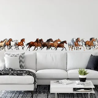 SUPERDANT 3 Bogen Wandtattoo Mit Galoppierenden Wandsticker Pferden Pferdeherde Realistische Wandaufkleber Wasserdichte Vinyl Wandsticker Für Zuhause Wohnzimmer Spielzimmer Männerhöhle Dekoration