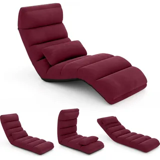COSTWAY Relaxliege klappbar, Bodenstuhl mit verstellbarer Rückenlehne & Schlaffunktion, Bodenliege, Bodensofa, Bodensessel, Rot - Dunkelrot
