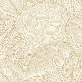 Rasch Vliestapete Palmen - Florale Vinyl-Tapete Blattmuster in Gold für ein modernes Wohnambiente - Robust und Abwaschbar - 10,05 m x 0,53 m
