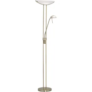 EGLO LED Stehlampe Baya, 2 flammige Stehleuchte dimmbar | Standleuchte aus brünierten Metall und Glas in Weiß, Wohnzimmerlampe, Deckenfluter mit Leselampe, warmweiß