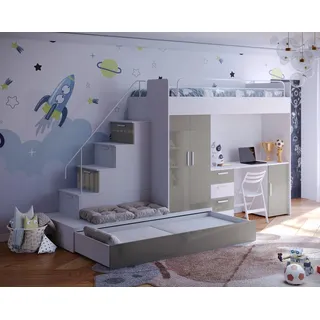 Hochbett mit Schreibtisch – Für mehr Platz im Jugendzimmer oder Büro. - Grau