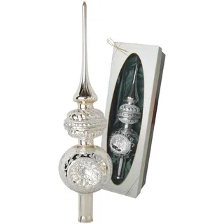 Christbaumspitze KREBS GLAS LAUSCHA "Reflexstyle, Weihnachtsdeko, Christbaumschmuck", silber (silberfarben), H:32cm Ø:8cm, Glas, Weihnachtsbaumschmuck, Christbaumspitze, mundgeblasen