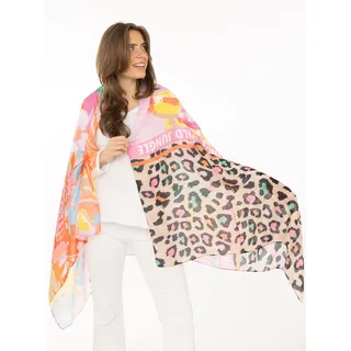 Schal ZWILLINGSHERZ "Wild Jungle", Damen, multi, Web, Kunstfaser, Modetücher Schal, farbenfrohes Muster mit Schriftzug